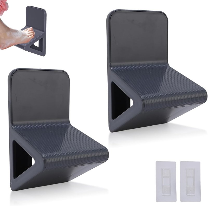 Agatige 2PCS Shower Wall Foot Rest, No Drill Triangular Suction Step for Shower Pedicure Stand Bathroom Pedal for Shaving Legs, Pregnant Woman Shower(Gray)