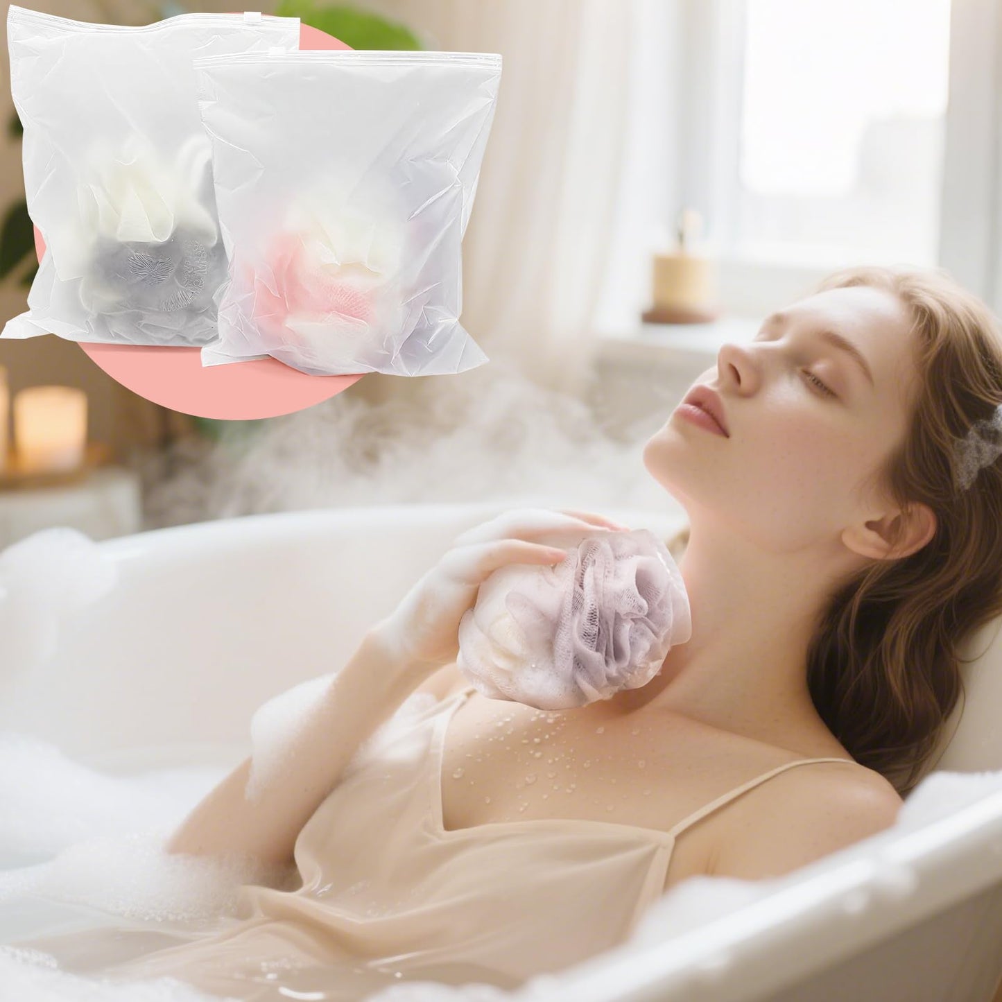 Ttarxug Loofah Individually Wrapped,60g Loofah Sponge, Exfoliating Bath Scrunchies Shower Sponge Pouf Body Scrubber,Body Wash Sponge Ball,Shower Mesh Puff for Travel-Big Large (1 Count (Pack of 6))