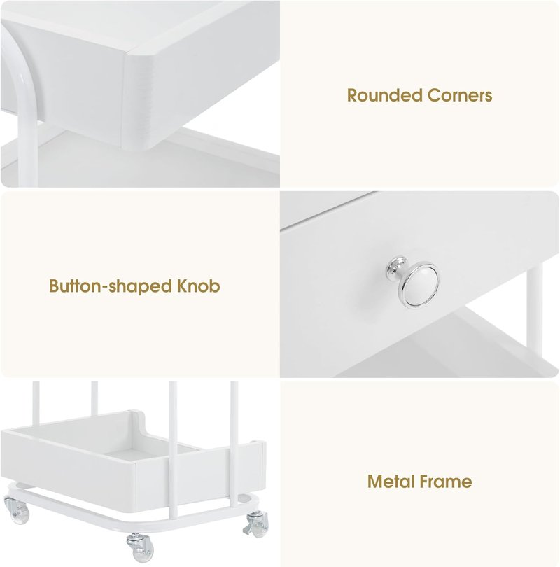 Salon Trolley Cart with Lockable Wheels - Engineered Wood Storage for Barber Shop & Spa | White