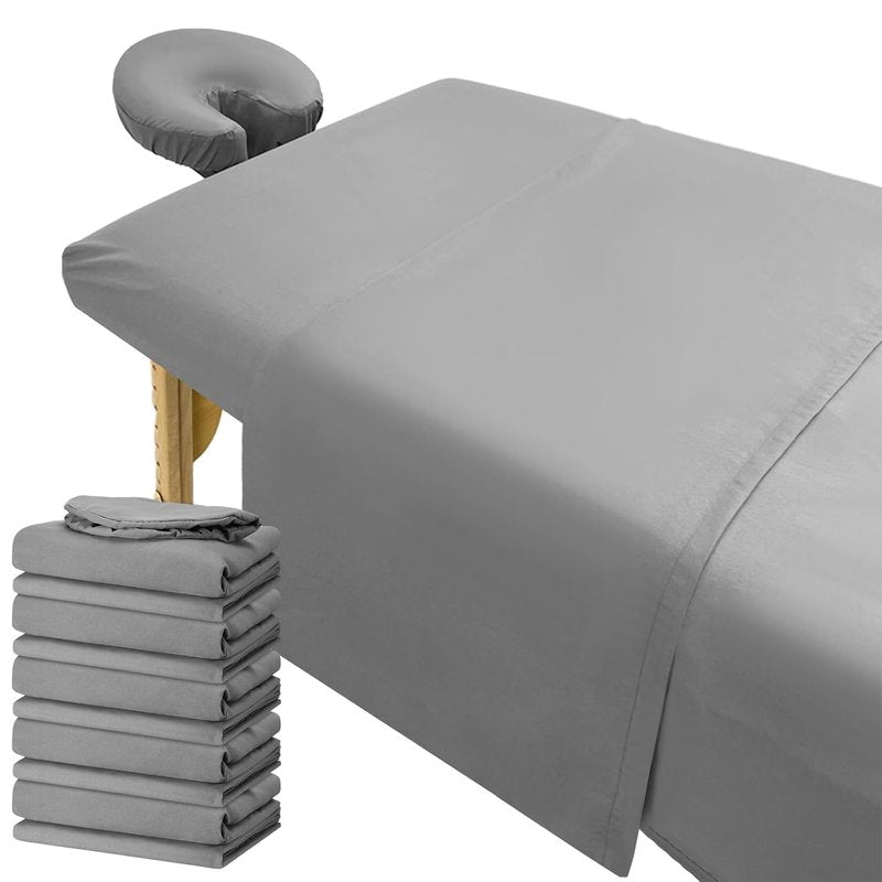 Preboun Microfiber Massage Table Sheet Set - 3-Piece Spa Bed Sheets in Grey | Includes Flat, Fitted & Face Rest Cover