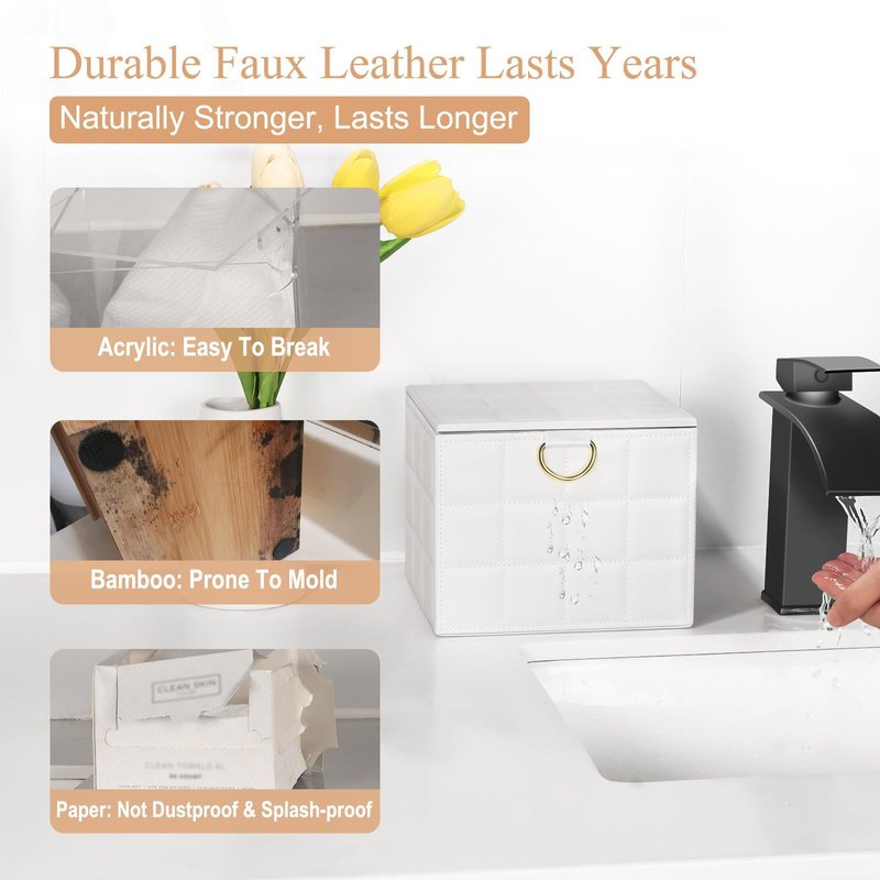 Disposable Face Towel Holder Box, White PU Leather Container for XL Clean Skin Club Face Towels, Reusable Organizer for Clean Skin Towel Makeup Wipe Holder Counter Bathroom Organizers and Storage