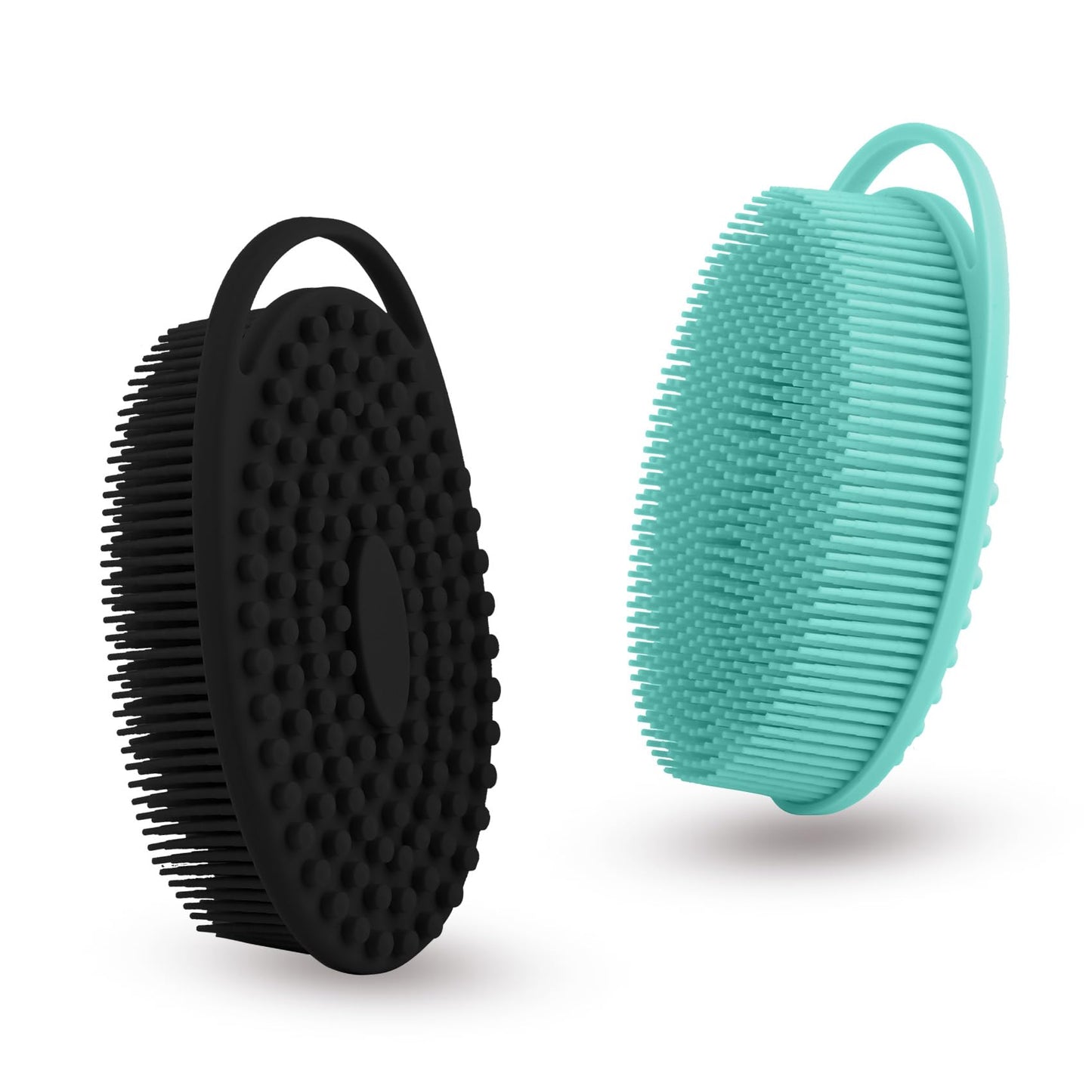 Cutiland 2 Pack Silicone Body Scrubber with Loofah Exfoliating Soft Body Shower Scrubber for Body, 2 in 1 Bath and Shampoo Wash Brush for Skin Exfoliation Men Women (Green&Black)