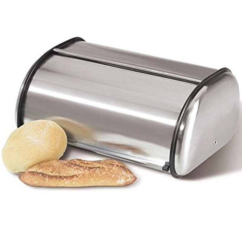 HOME IT Stainless Steel Bread Box for Kitchen Countertop, Large Bread Storage Bin with Roll Top Lid, Keeper for Loaf, Bagels & Pastries, Metal, 16.5 x 10 x 8 Inch