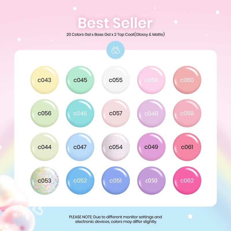 beetles Pastel Gel Polish Set - 20 Colors Spring Gel Nail Kit Dreamy Town Collection Macaroon Pink Yellow Green Blue Glitter Manicure Kit with 3Pcs Base Top Coat Uv LED Summer Gifts for Women