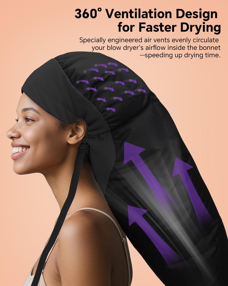 Boloye Hair Dryer Bonnet Attachment – 28.5" XL Hooded Dryer Cap for Faster Drying & Deep Conditioning, Extra-Large Space Fits Thick, Curly Hair & Styling Tools (Black, Extra Large)