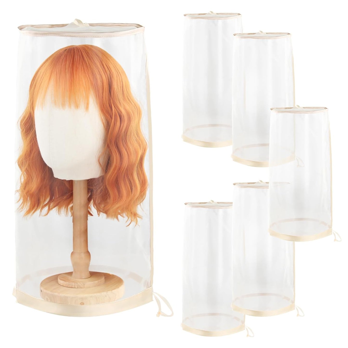 Wig Storage Bags - 5-Pack Drawstring Covers for Multiple Wigs | Dust-Proof Holders for Home & Salon Use
