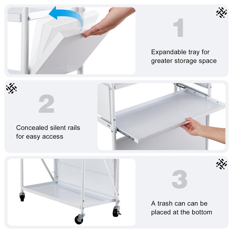 DaisyInner Foldable Waxing Cart Trolley with Wheels 3 Tier Rolling Esthetician Wax Cart with Dirt Bucket and Pull out Tray, 12"L x 26"W x 37"H, Wax Tool Storage Station for Beauty Salon Spa Massage