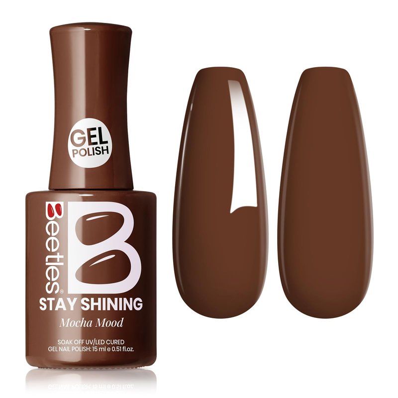 Beetles Brown Gel Nail Polish - Mocha Mood 15ML/0.51Fl Oz, Dark Brown Gel Polish, Same Color Same Bottle STAY SHINING Series, Soak Off UV LED Lamp Nails Art, Long-Lasting Manicure Salon DIY Home