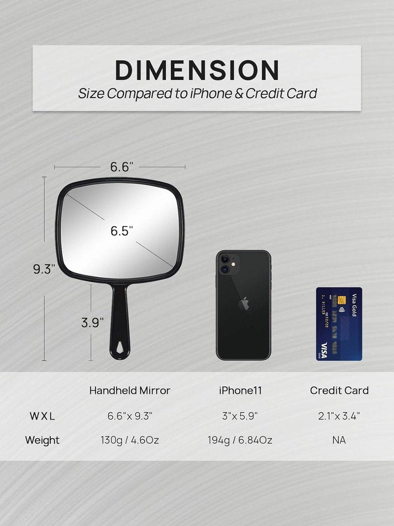 OMIRO Hand Mirror - All Black Handheld Makeup Mirror with Handle | 6.6" W x 9.3" L, Set of 3