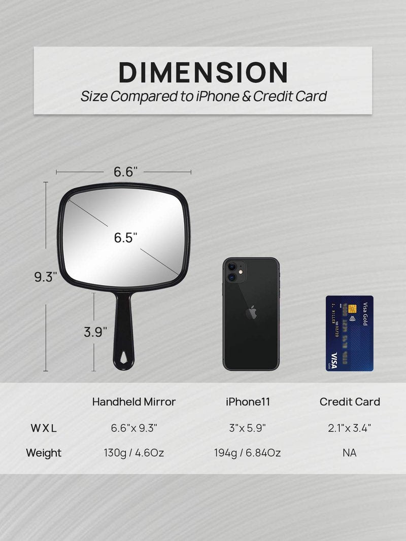 OMIRO Hand Mirror, All Black Handheld Mirror with Handle, 6.6" W x 9.3" L, Pack of 3