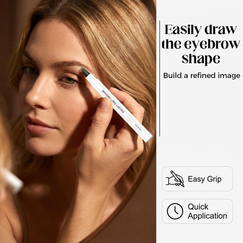 Microblading Eyebrow Pen, 2026 New 4-Tip 3D Eyebrow Pencil, Waterproof Long-Lasting Fine Stroke Contouring Pen, Natural Microblading Brow Pen for Daily Makeup (Dark Brown)