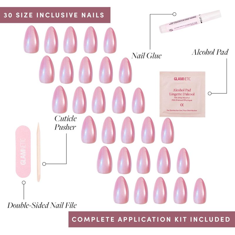 Glamnetic Press On Nails - Seaspell Fake Nails | Short Almond Pink Fake Nails with a Velvet Finish, Salon Quality Summer Nails | 15 Sizes - 30 Nail Kit with Glue