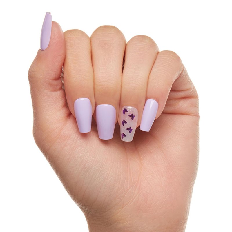 Glamnetic Glossy Short Coffin Nails with Salon UV Finish, Mariposa Reusable Opaque Press On Nails in 12 Sizes - 30 Nail Kit with Glue