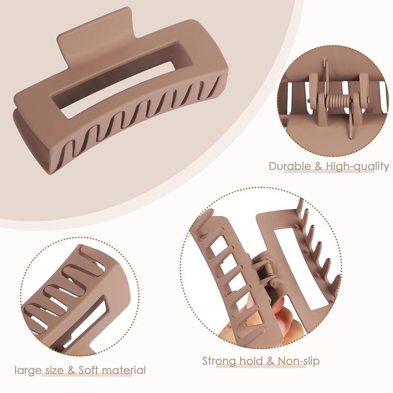 Large Hair Clips for Thick Hair - 8 Pcs Square Acrylic Claw Clips | Stylish Grey Brown Hair Accessories