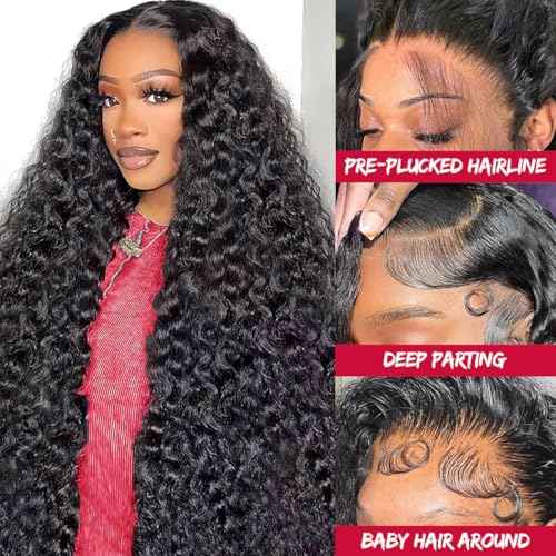Deep Wave Lace Front Wigs Human Hair Pre Plucked 13x6 HD Lace Frontal Wigs Human Hair 200 Density Deep Curly Glueless Wigs Human Hair For Black Women 26 Inch Natural Color
