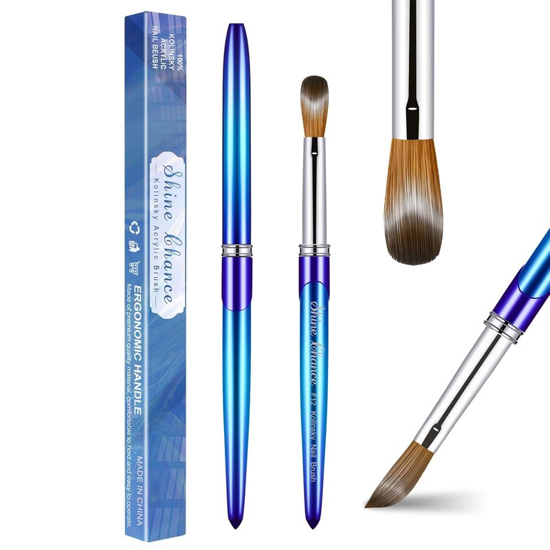 Acrylic Nail Brush - Size 12 Kolinsky Sable 3D Art Tool | Gradient Blue Handle