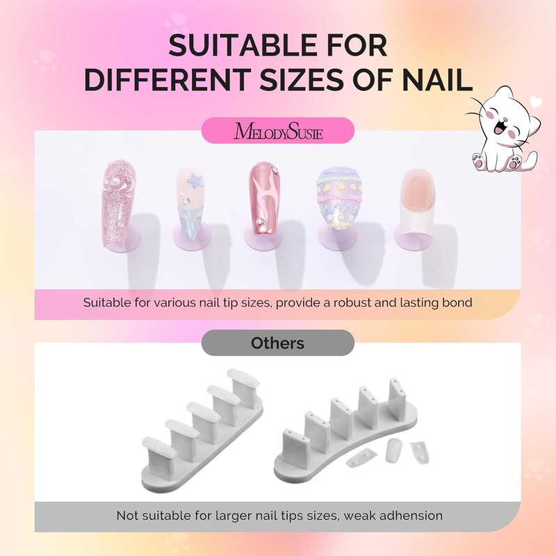 MelodySusie Nail Stand for Press-On Nails - Cute Cat Claw Magnetic Base with Reusable Tape | Rose Pink