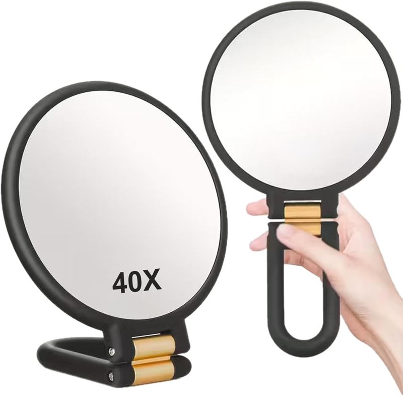 Skiennix Handheld Mirror - 40x Magnifying Double-Sided Design | Portable Travel Makeup Mirror