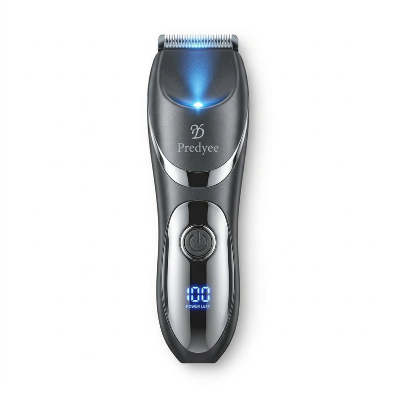 Predyee Men's Body and Groin Trimmer, Electric Manscaping Groomer with Skin-Friendly Ceramic Blade, LED Light, IPX7 Waterproof Wet/Dry Pubic Hair Shaver, USB-C Rechargeable Grooming Kit