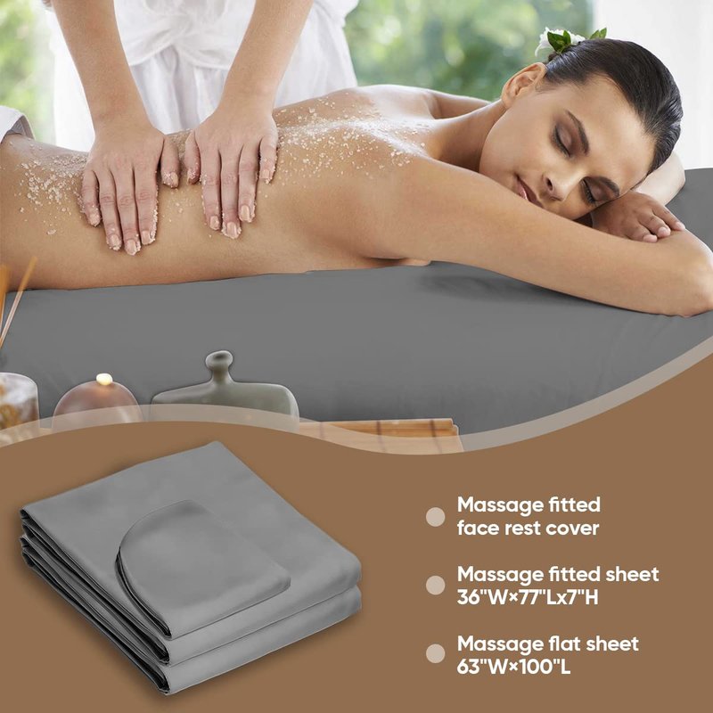 4 Sets Massage Sheet Set, Premium Facial Bed Cover Includes Flat and Fitted Sheets with Face Cradle Cover Stain and Wrinkle-Resistant, for Massage Tables, Includes Pad and Face Rest Covers