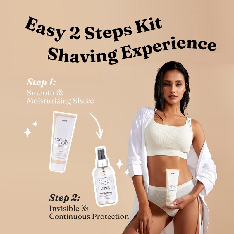 IntiMD Coochy Plus Intimate Shaving Complete Kit - Antioxidant Formula Prevents Razor Burns, Itchiness & Ingrown Hairs - Fragrance Free Shave Cream+After Shave Mist
