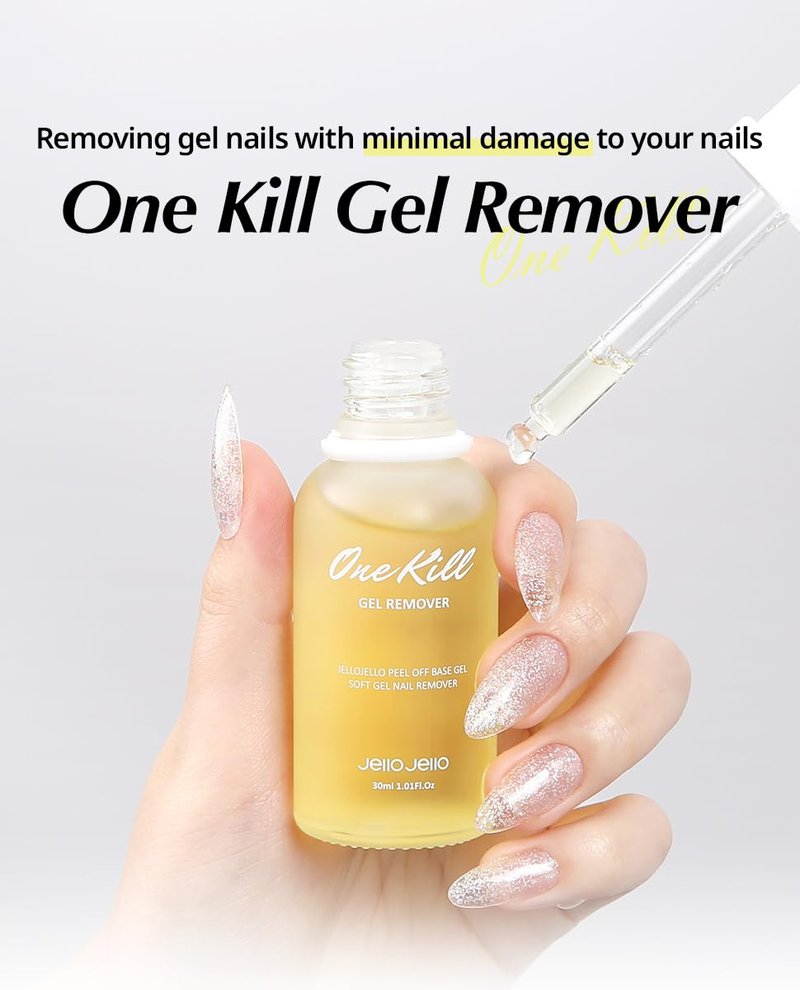 JelloJello Peel-Off Base Gel (10ml) + One Kill Gel Remover (30ml) Set Peelable Nail Base, Easy Removal, Self Nail, UV/LED Cure