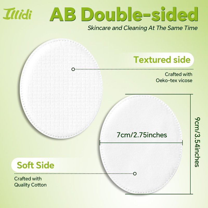 ILLIDI Large Oval Cotton Pads, Multi-Layer, Dual-Sided, for Makeup Removal, Cleansing, and Toner Application, 80 Count