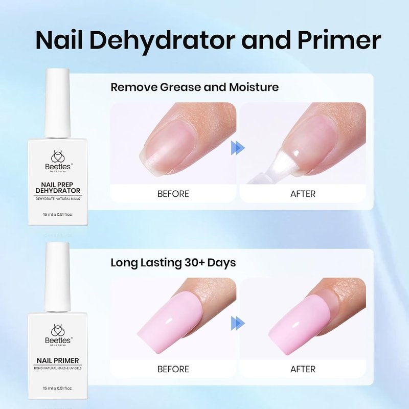 Beetles Gel Top Coat and Base Coat Set - 15ml | Professional Acid-Free Nail Prep Kit