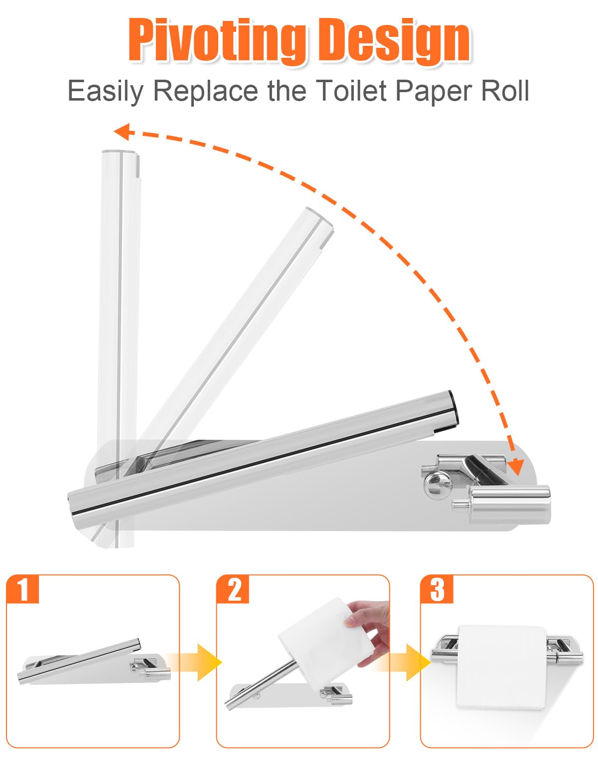 YUET Toilet Roll Holder, Self Adhesive or Screw In Wall Mounted Options, Double Post Pivoting Tissue Roll Holder, Stainless Steel Rustproof Stick On No Drilling Wall Mount for Bathroom Poilshed Chrome