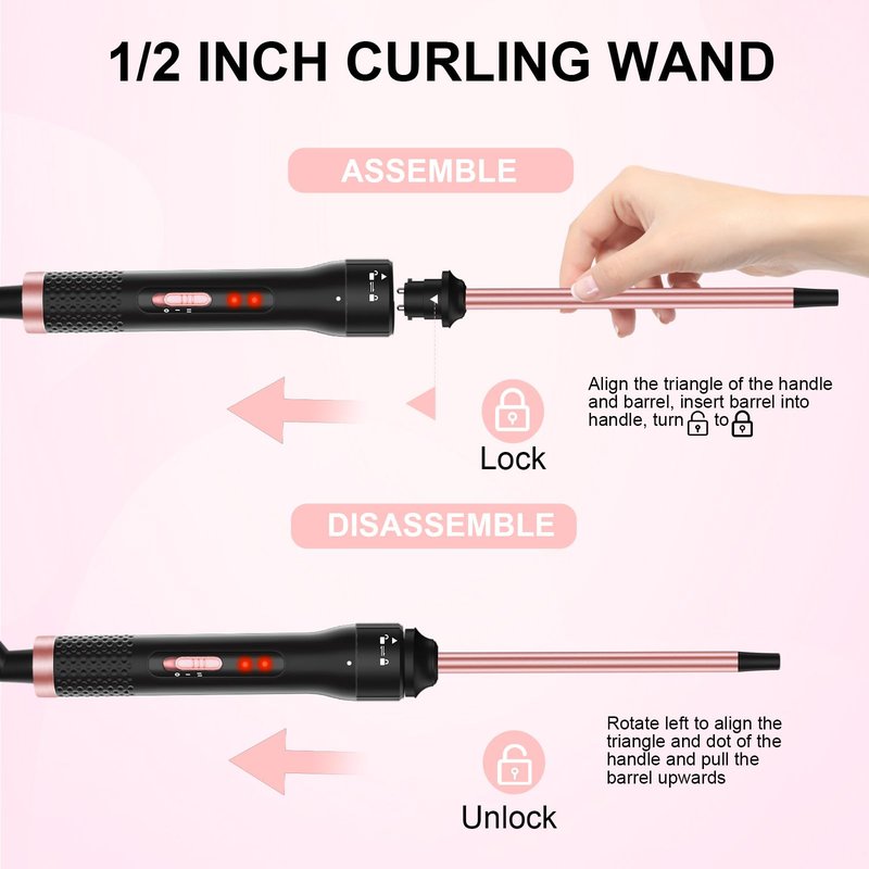 Professional 1/2 Inch Curling Iron, Tiny Curling Wand for Short & Long Hair, Ceramic Small Curling Iron Wand with 2 Temperature, Include Heat Protective Glove, Holiday Birthday Gifts for Women Girl
