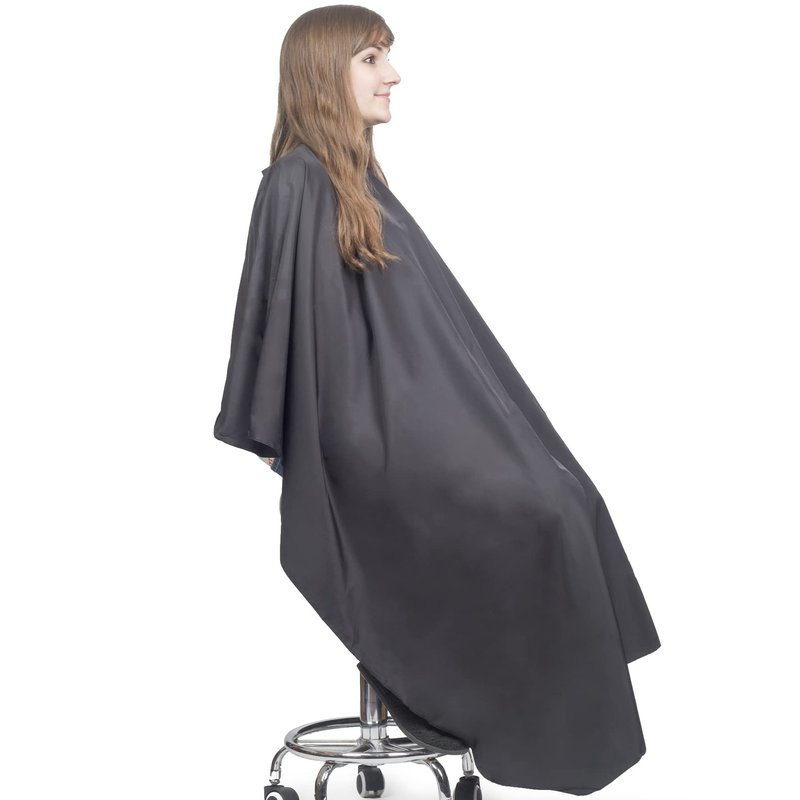 Hair Cutting Cape - Large Lightweight Water Resistant Salon Cape with Snap Closure - 60in x 57.5in for Adults (Black)
