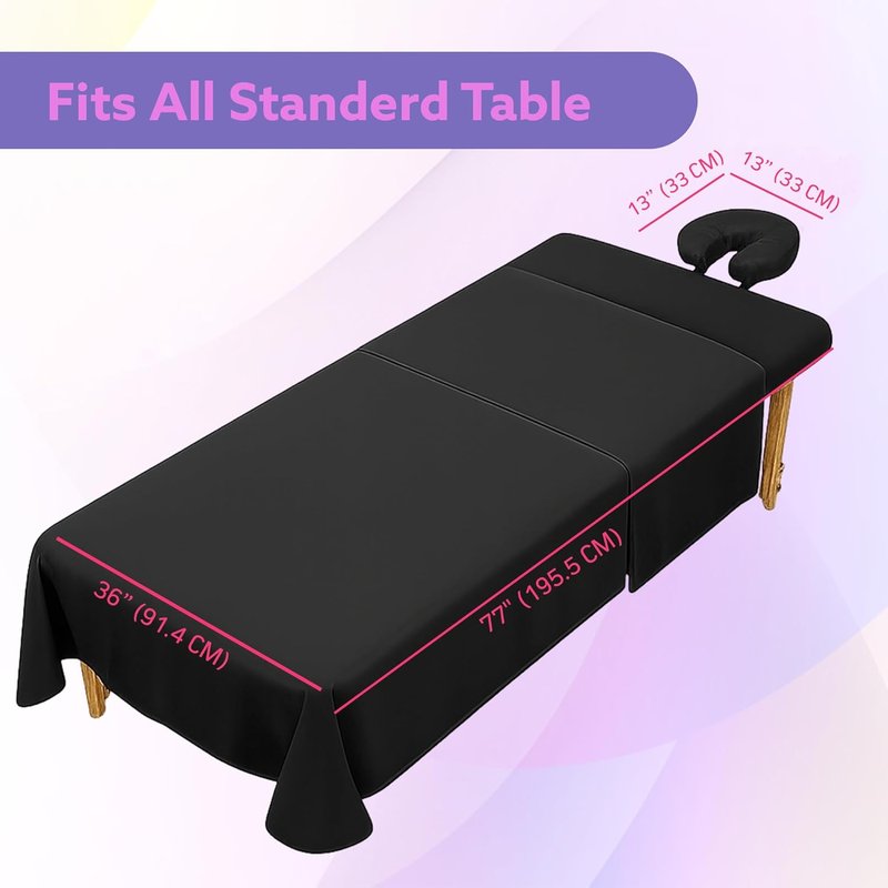 Massage Table Sheets Set - 3-Piece Microfiber Spa Bed Cover | Soft, Wrinkle & Oil Resistant - Black