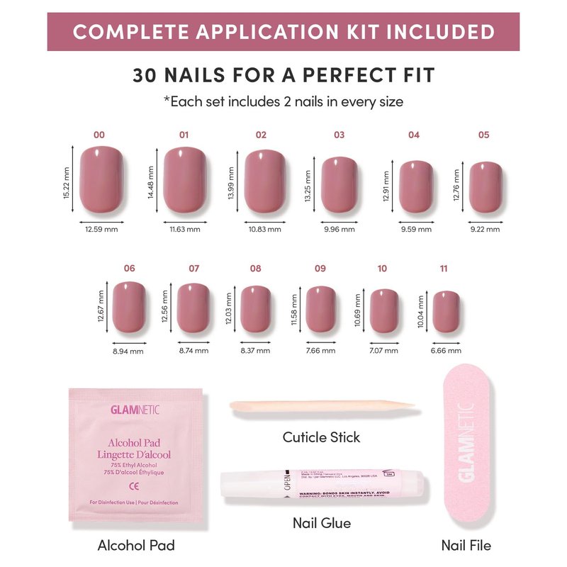 Glamnetic Press On Nails - Super Short Round Fake Nails, Muted Mauve Purple Nails, Mauve Cutie | 12 Sizes - 30 Nail Kit with Glue