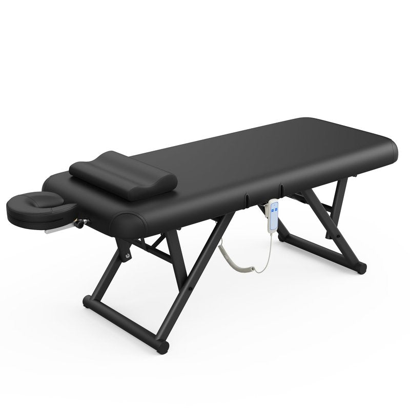 Electric Stationary Massage Table - Adjustable Massage Table with Manual Adjustable Backrest & Electric Leg Height , Treatment Tables with C-Shaped Pillow, Metal X-Frame, PU Leather for Beauty, Spa