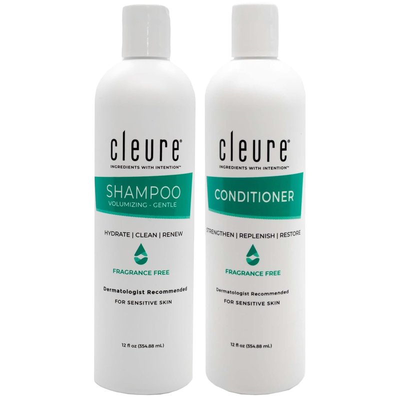 Cleure Volumizing Shampoo & Hydrating Conditioner Set - Sulfate Free, Fragrance Free for Sensitive Skin | 12 Oz Each, Pack of 2