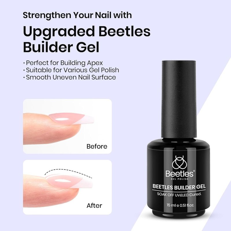 Beetles Gel Nail Glue Kit - 15ml Builder Gel & Extra Glossy Top Coat | Long-Lasting Shine for DIY Manicure