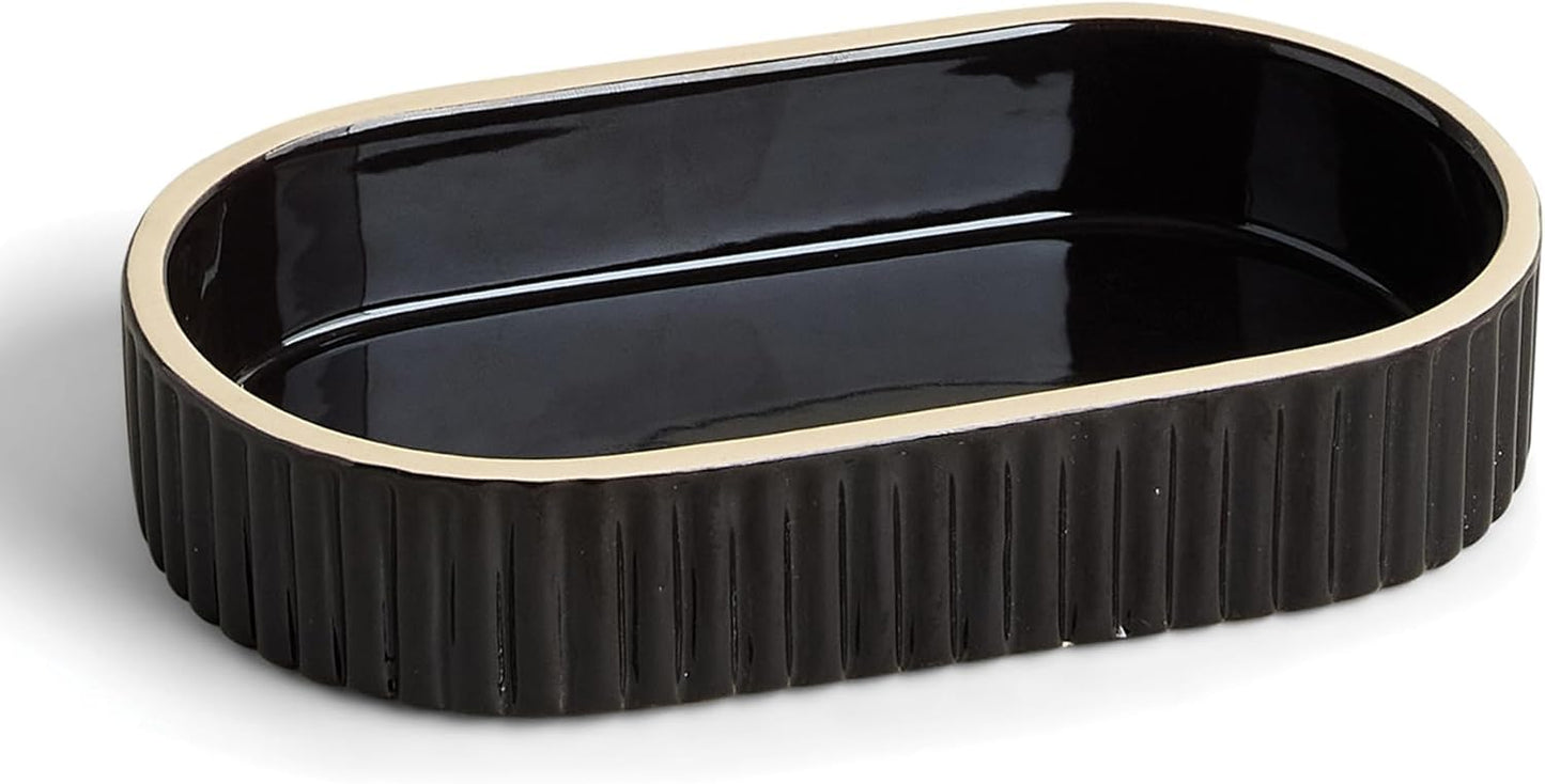 Preston Lane Signature Ceramic Tray – Handmade in Portugal with Fluted Edges & Hand-Painted Trim – Decorative Organizer or Home Accent, Medium, Ink 7 x 4.3 x 1.3
