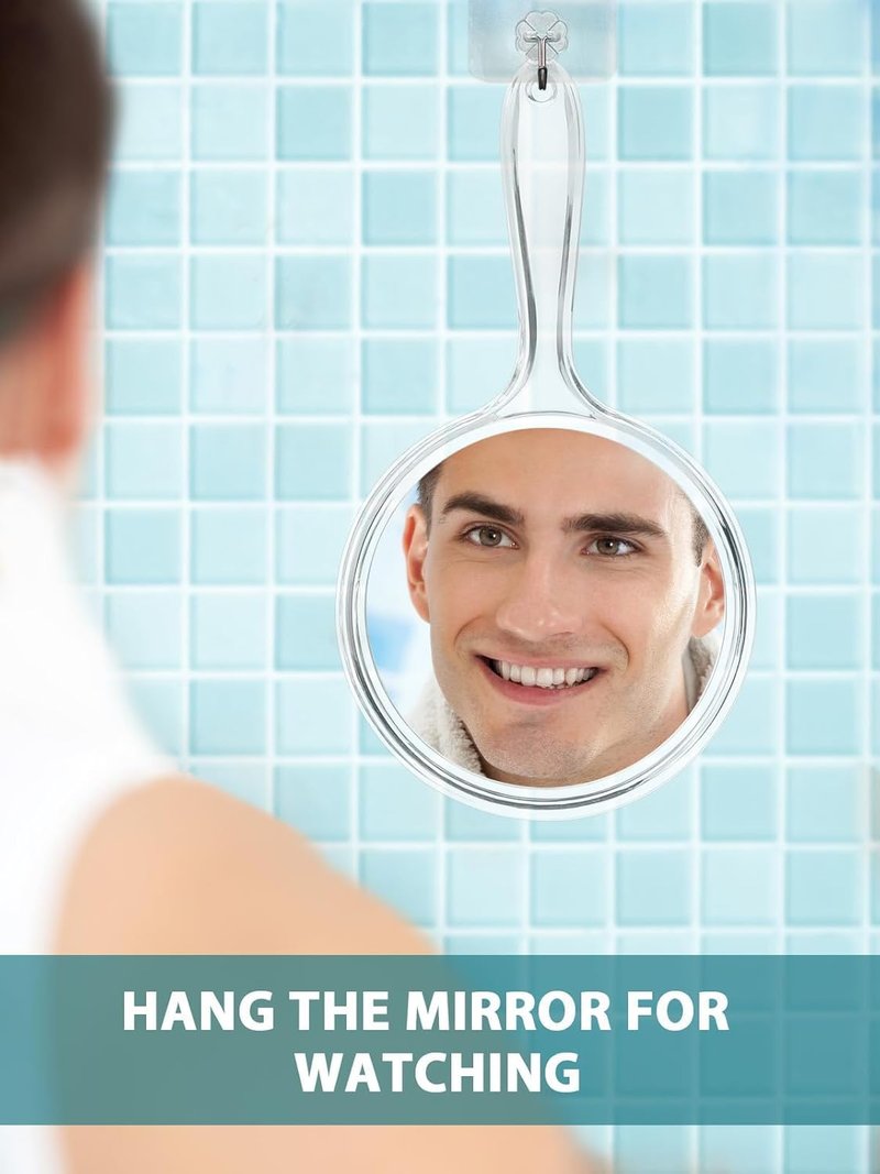 Macaki Hand Mirror, Double-Sided 1X/5X Magnifying Mirror with Handle, Acrylic, 8.3" L x 4.5" W, Clear, Pack of 1
