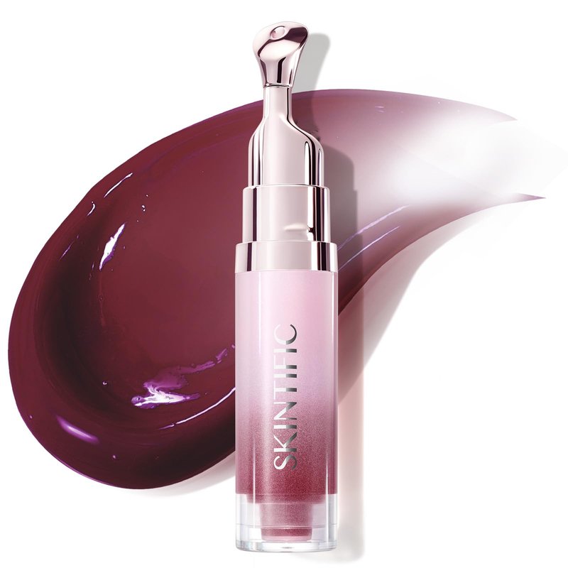 SKINTIFIC Peptide Brightening Lip Serum, Hydrating & Plumping Tinted Lip Gloss, Moisturizing Lip Balm with Polypeptides & Squalane for Glossy Sheer, Smooth Lips(13U Fine Wine)