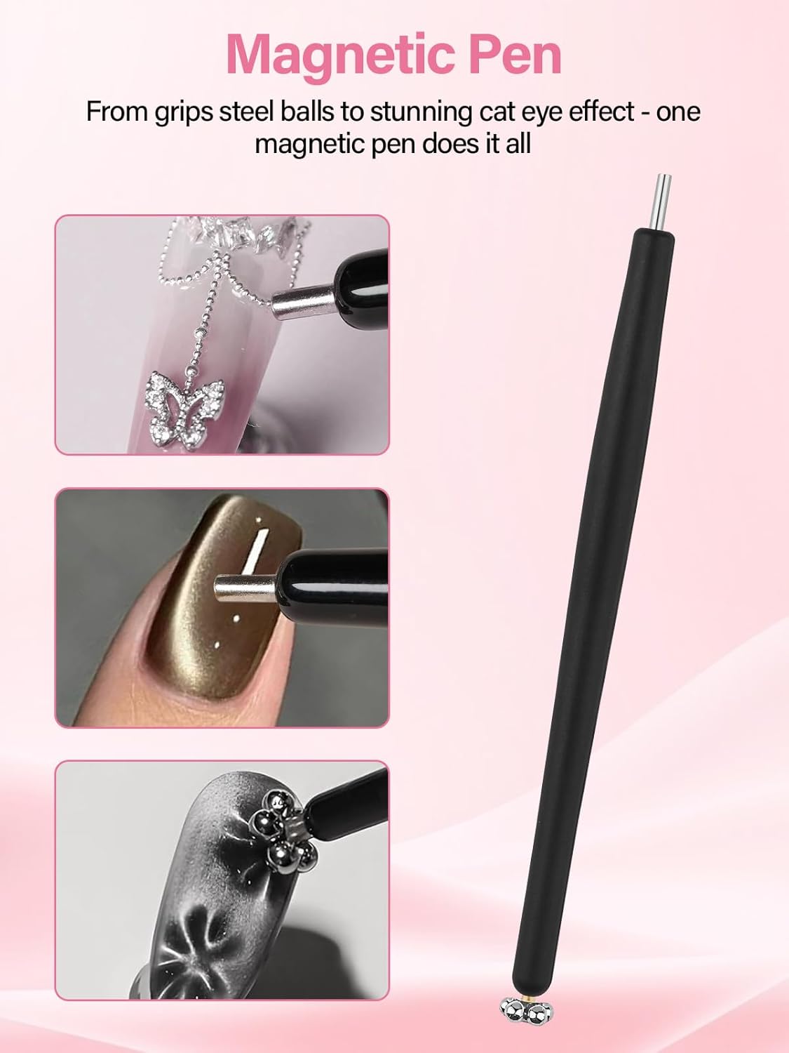 TOROKOM 17Pcs Nail Magnet Set - Cat Eye Gel Polish Magnet Wand & Heart Design Tools for Stunning Nail Art