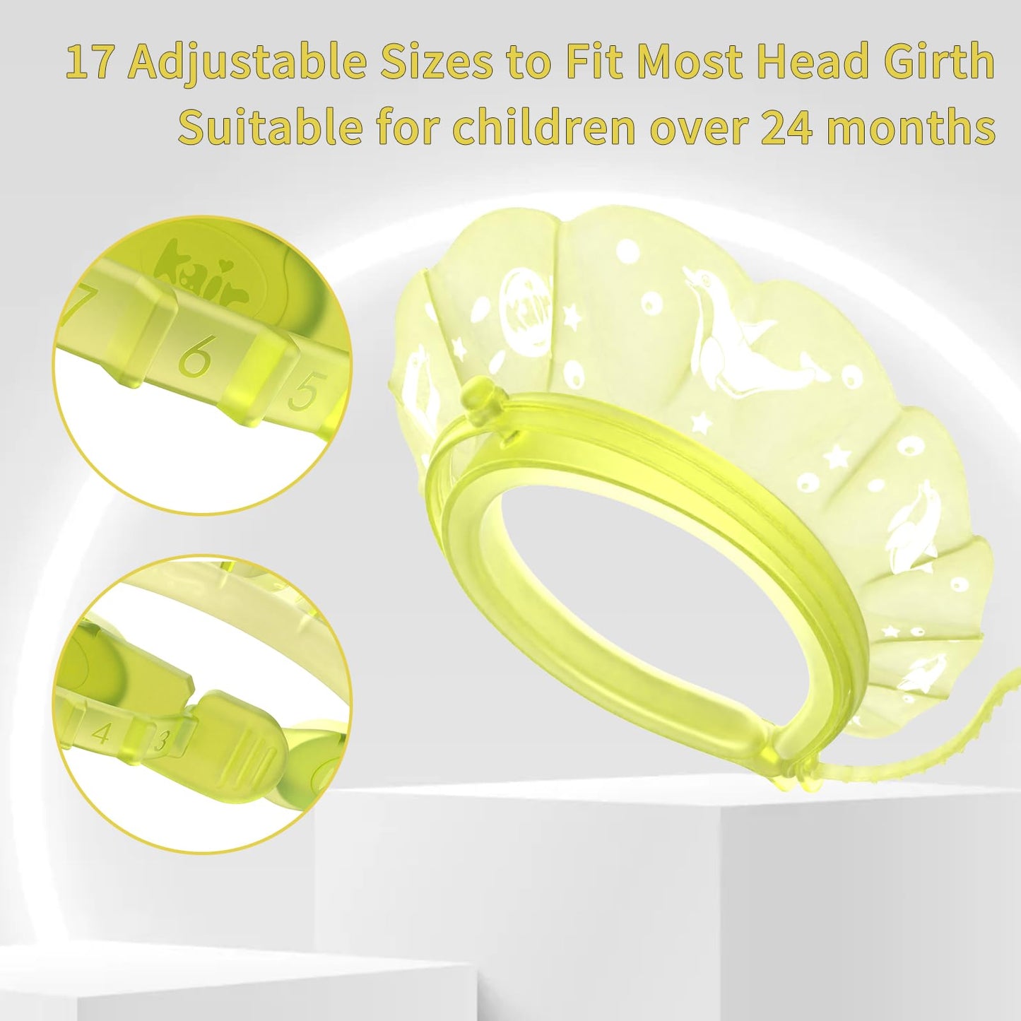 kair Baby Kids Bath Visor Soft Adjustable Silicone Toddler Children Shower Cap Hair Washing Hat Keep Kids Shield Water Out of Eyes & Ears Head Circumferences 17" - 24" (Yellow, More Than 24 Months)