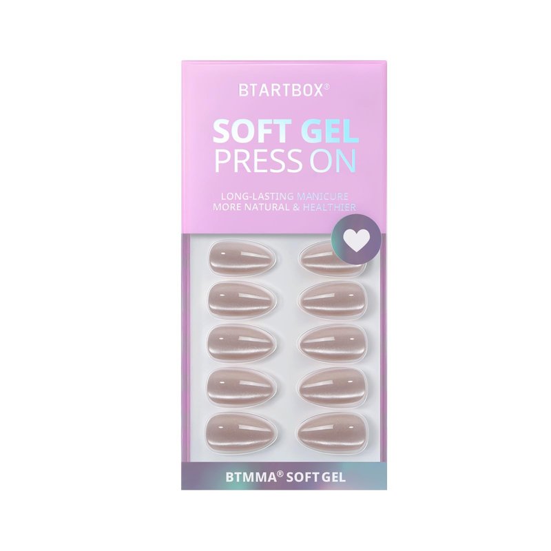BTArtbox Press On Nails Almond - Soft Gel Fake Nail with Nail Glue, Reusable Opaque Short Stick On Nails in 16 Sizes Nail Kit for Gift Idea, Aurora Cat Eye