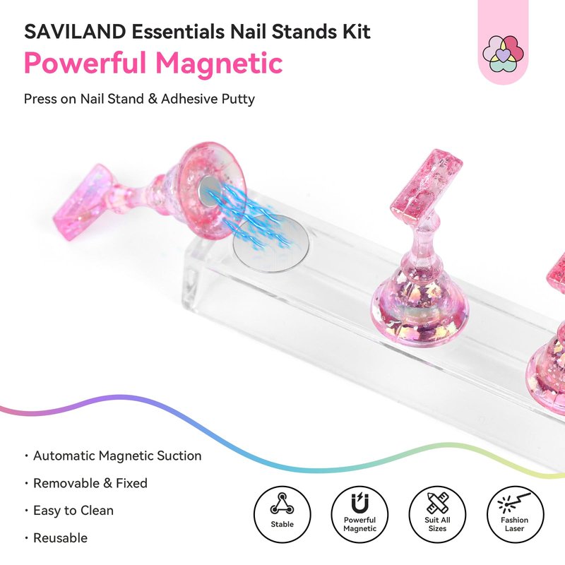 SAVILAND 3 Set Nail Holder for Painting Nails:Nail Stand for Press Ons Powerful Magnetic Nail Stand Fake Nail Stand for Nail Holder Nail Display Press on 40 Pcs Reusable Adhesive Putty Home Use