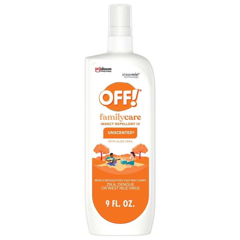 OFF! Family Care Mosquito & Tick Repellent Spritz, Bug Spray Containing 7% DEET, Unscented with Aloe Vera, 9 Oz