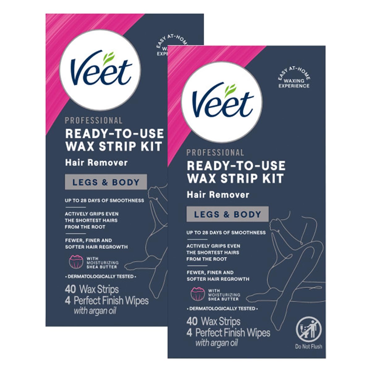 Veet Hair Remover Wax Strip Kit - Dermatologically Tested, 40 Count for Legs & Body | 2 Pack