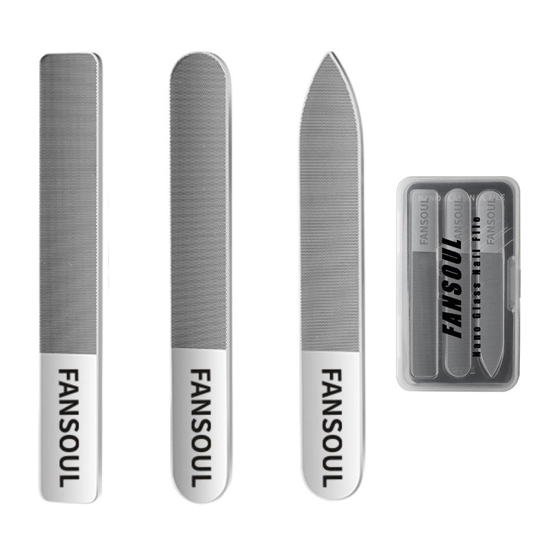 FANSOUL Nano Glass Nail File And Buffer 3 Pack Set for Natural Nails - Glass Nail Files with Round, Pointed, Square Heads for Shaping & Polishing, Manicure Tools for Healthy Nails, Gift Idea for Women