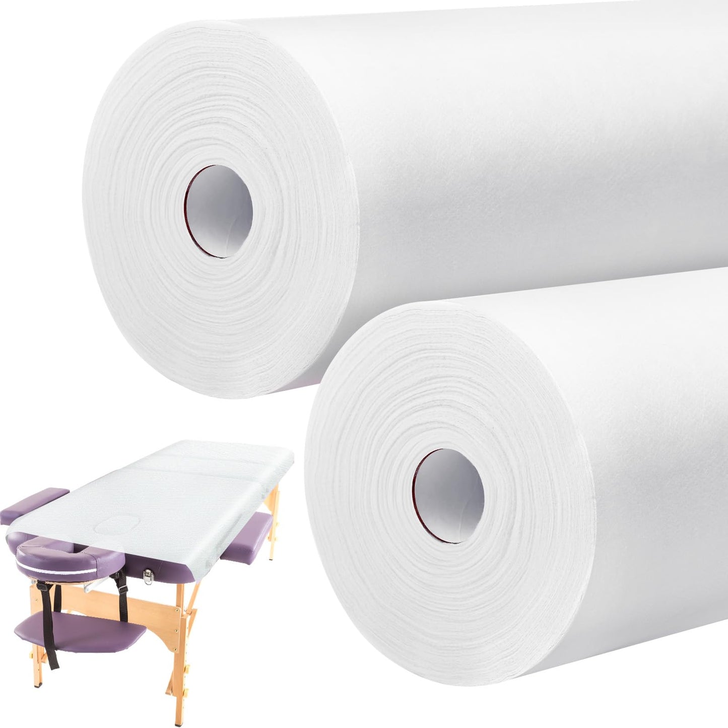 Tudomro 2 Rolls 31.5 x 71 Inch Disposable Massage Table Sheets Non Woven Bed Paper Covers Sábanas Desechables para Camilla Waterproof Spa Breathable Bed Cover for Tattoo Waxing Lash Salon(White)