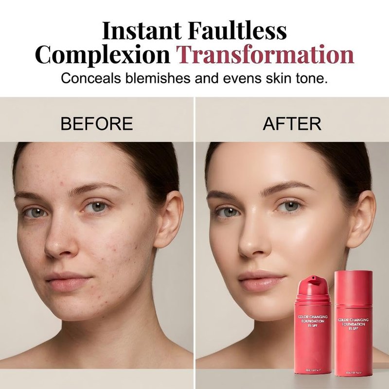 Color-Changing Foundation, 2026 New Skin Tone Adapting Liquid Foundation for Women, Automatically Adjusts Makeup Application, Concealing Fine Lines And Wrinkles, Moisturizing And Hydrating (2pcs)