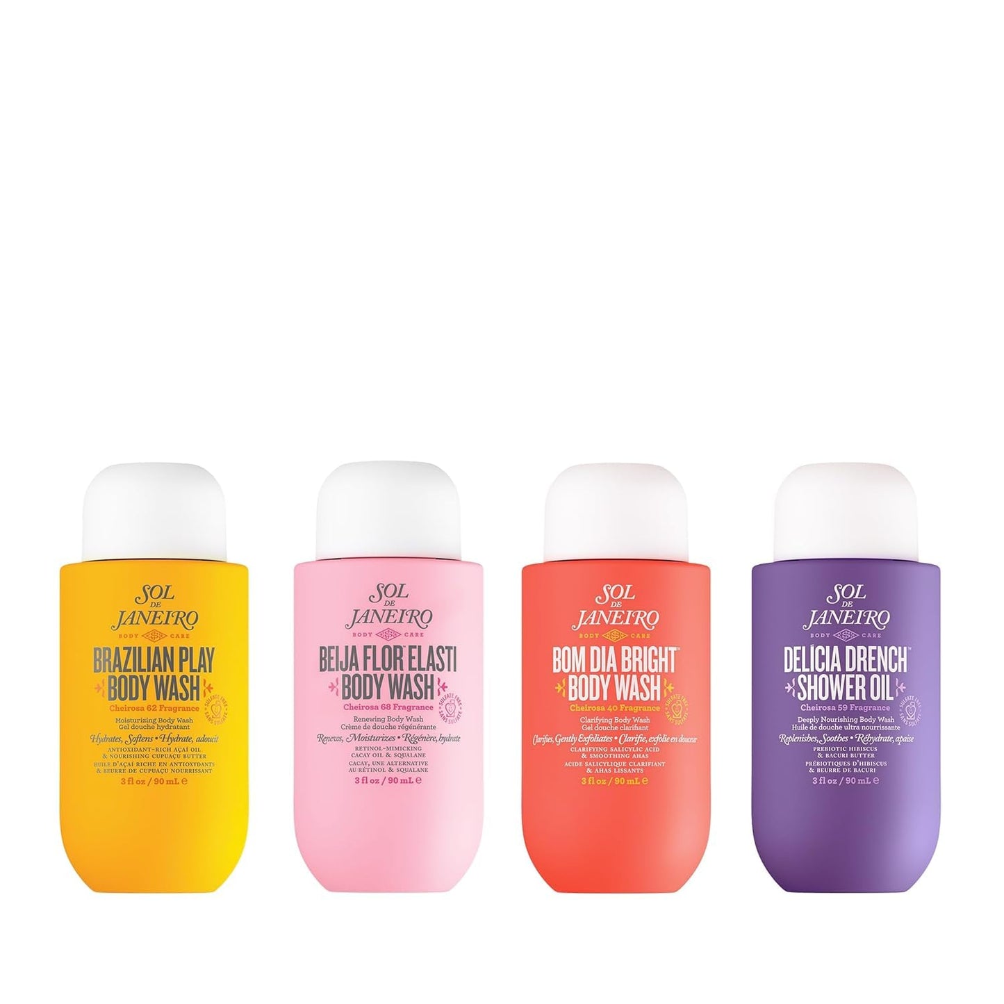 Sol de Janeiro Body Wash Discovery Set - Travel Size 3 Fl Oz | Brazilian Play, Beija Flor, Bom Dia, Delicia Drench
