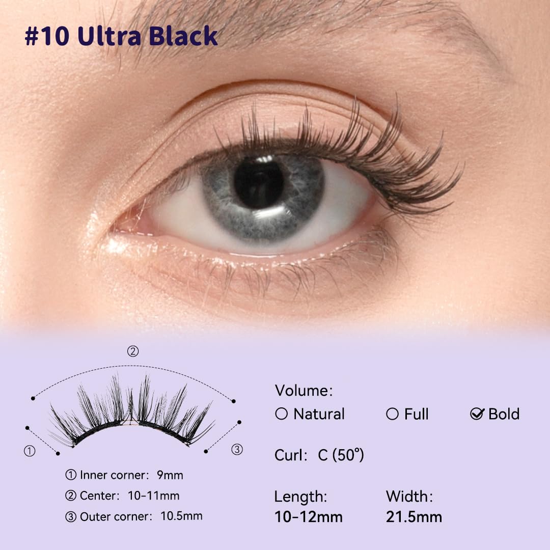 Soft Magnetic Eyelashes Kit - No.10 Ultra Black 21.5mm | Reusable, Glue-Free, Waterproof, Lightweight